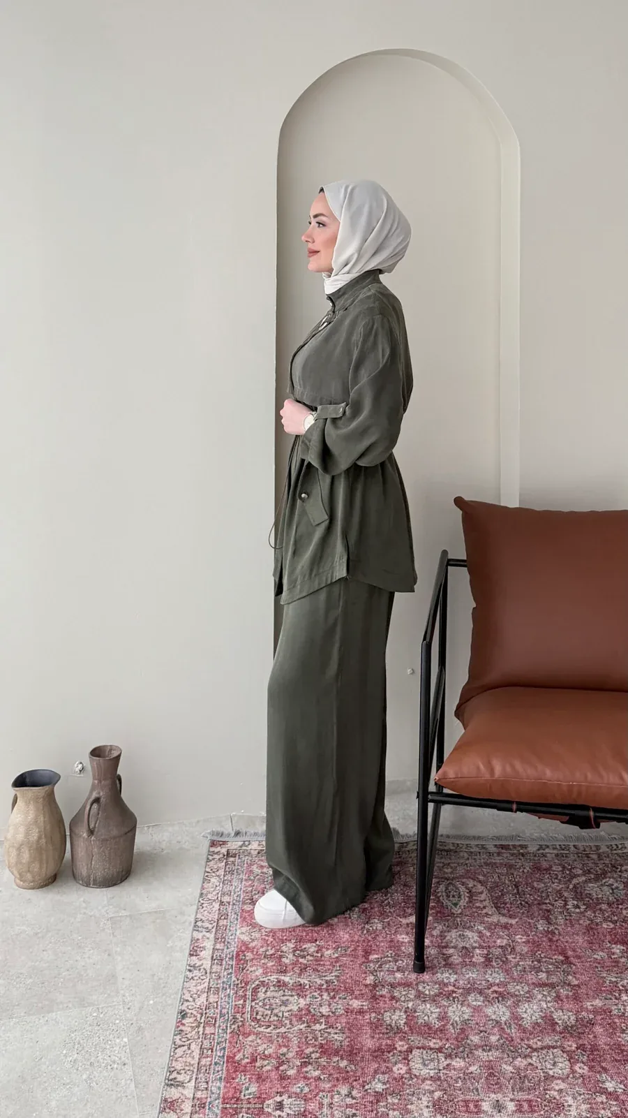Yâde İpeksi Qupra Takım – Haki, görsel 2