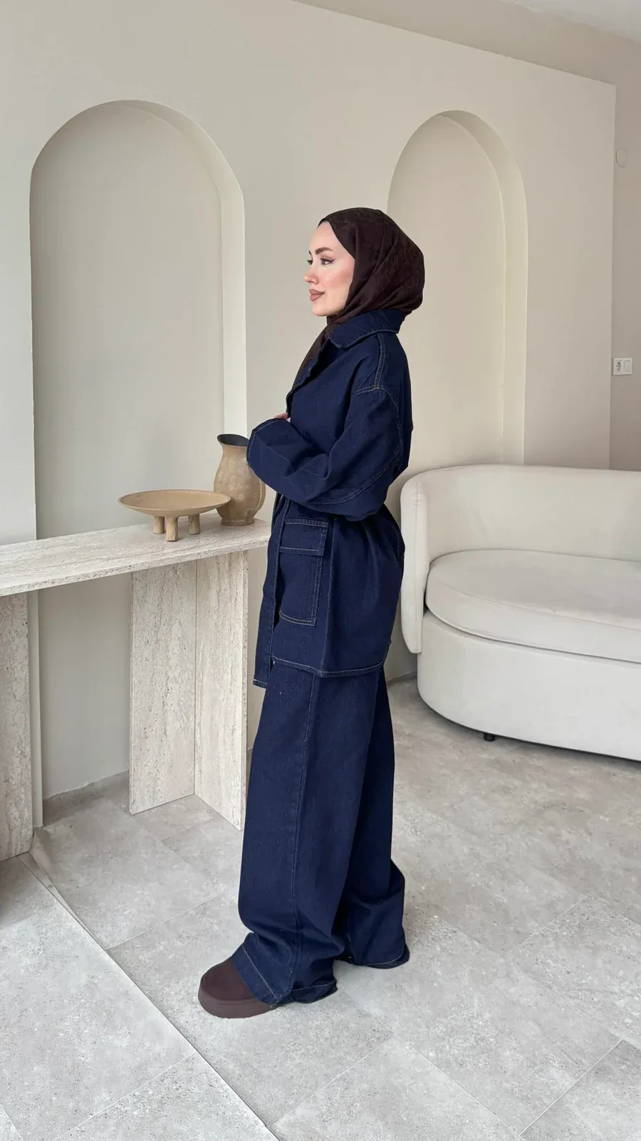 Olivia Kuşaklı Kot Takım – Koyu Lacivert, görsel 3