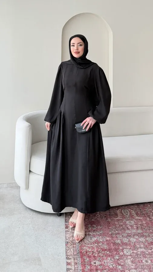 TALYA BAĞLAMA DETAYLI ELBİSE – SİYAH