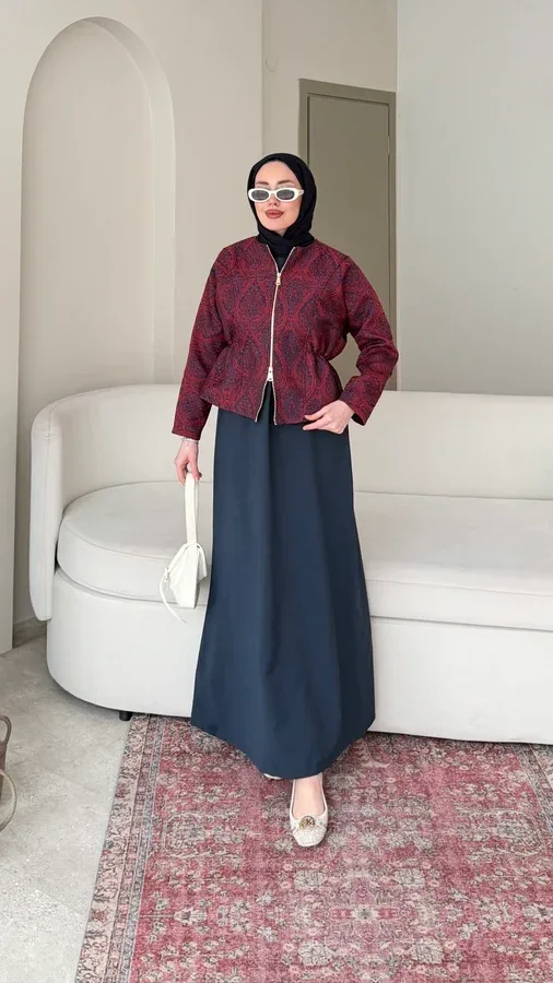 ETNİK CEKETLİ İKİLİ ELBİSE – BORDO