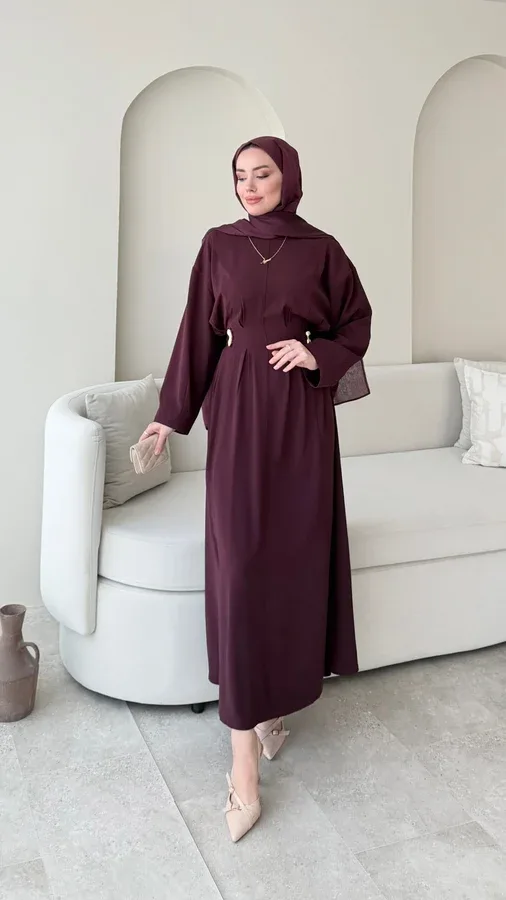MEYLA GOLD DETAYLI ELBİSE – BORDO