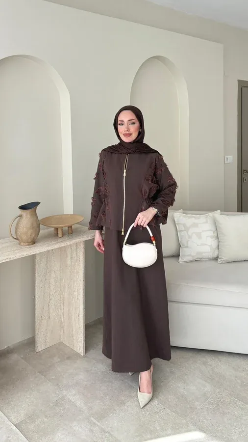 WOOL YANDAN BÜZGÜLÜ TAKIM – KAHVERENGİ