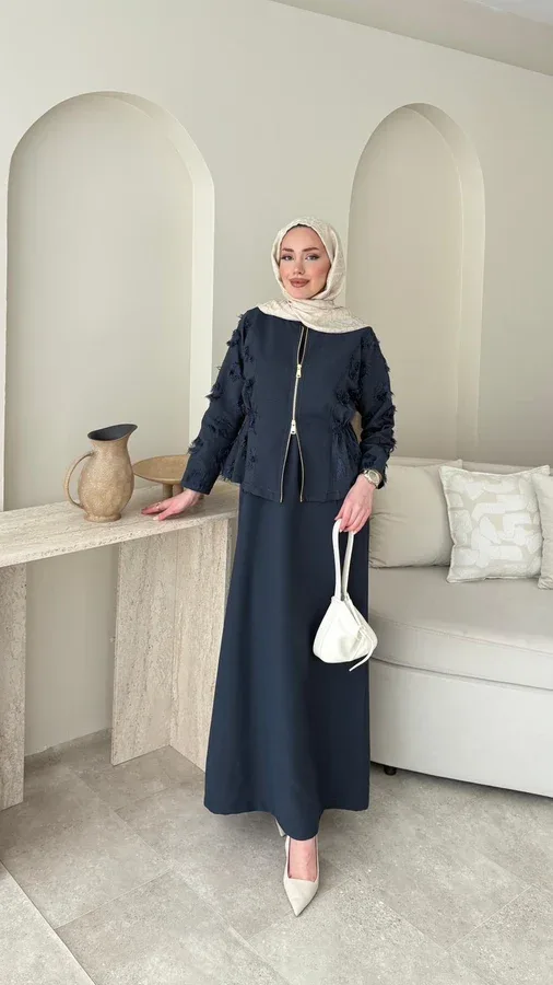 WOOL YANDAN BÜZGÜLÜ TAKIM – LACİVERT