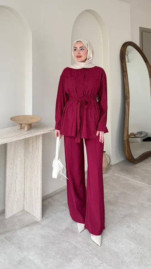 LİNA TAŞLI TAKIM – BORDO
