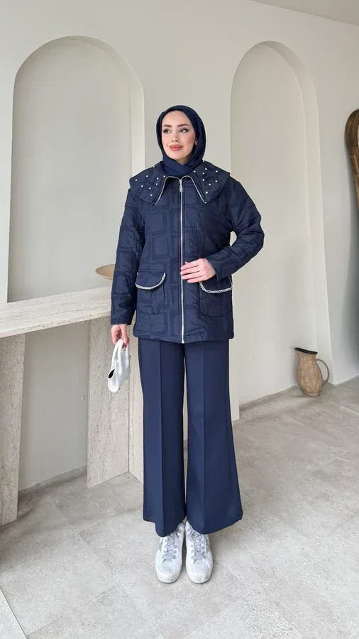 LARA GEOMETRİK DESEN CEKET – LACİVERT