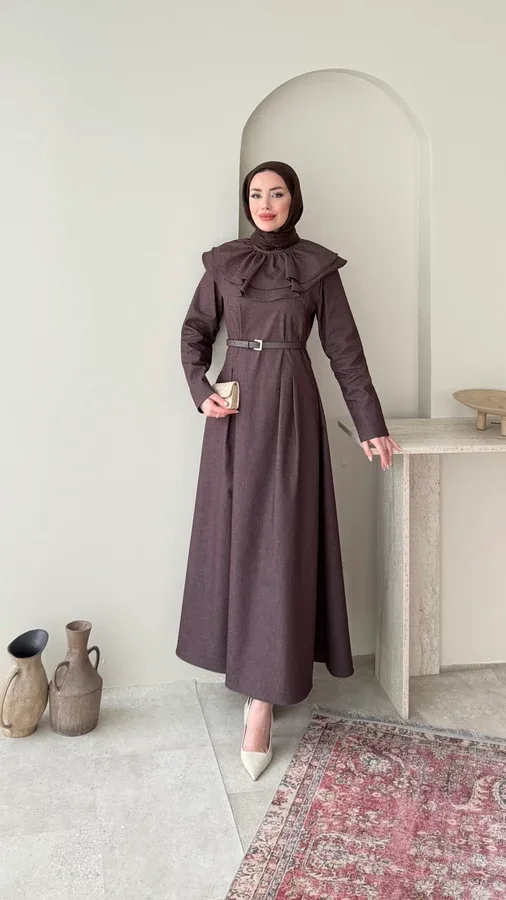 NAZE KOT ELBİSE – KAHVE