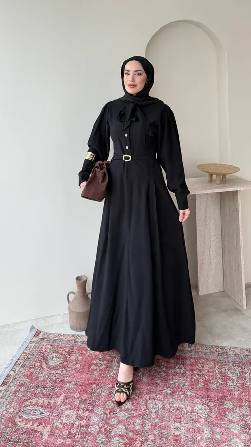 FLORA TENSEL ELBİSE – SİYAH
